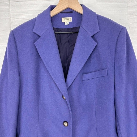 LL Bean Blazer Jacket Women Size 16 Petite Purple 3 Button Wool Cashmere Blend - Picture 2 of 14